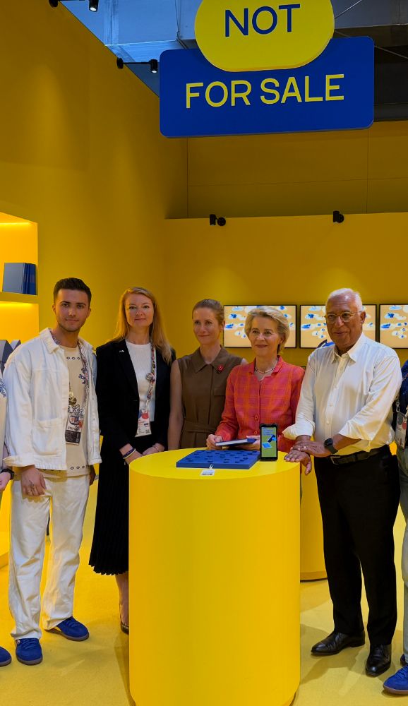 Oleksandr with Ursula von der Leyen, António Costa and Kaja Kallas